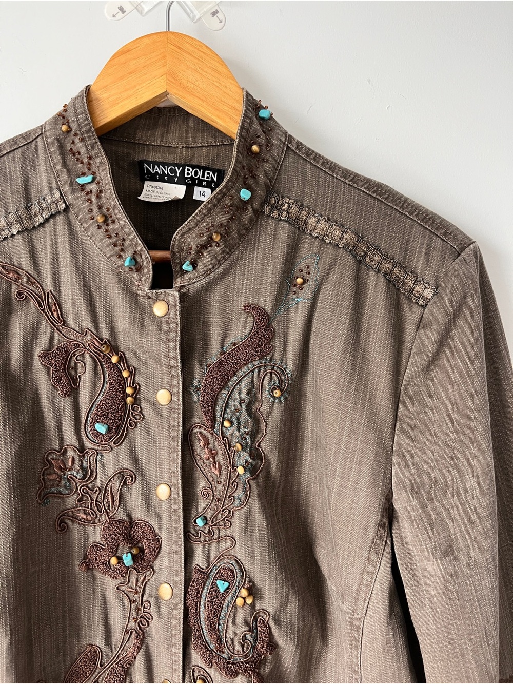 Y2K Nancy Bolen Beaded & Embroidered Jacket | Sz 14 | Boho Western | Art-to-Wear